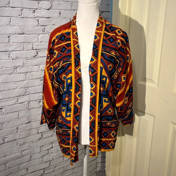 Early 2000s Lucky Brand 100% Silk Geometric Print Kimono - Picture 2 of 7